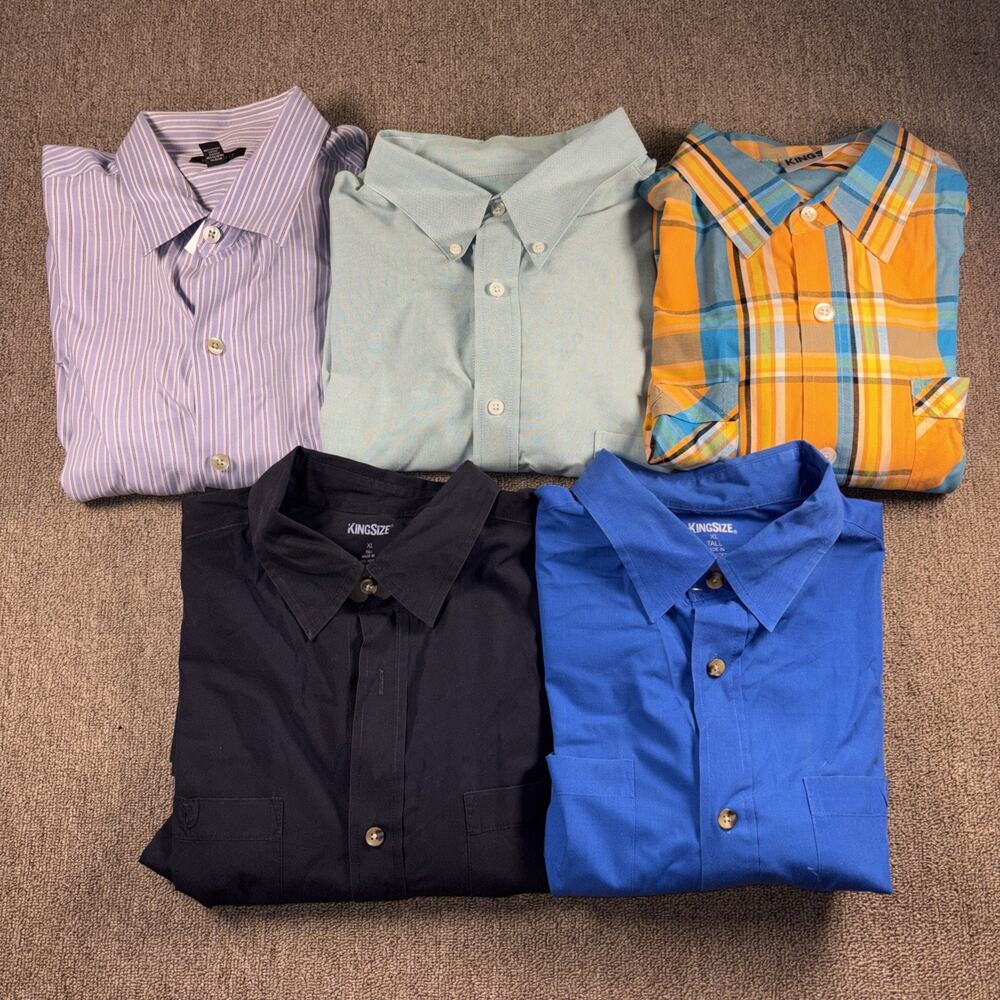 Men’s Button Up Short/Long Sleeve Lot XLT 5 Shirts King Size Clean